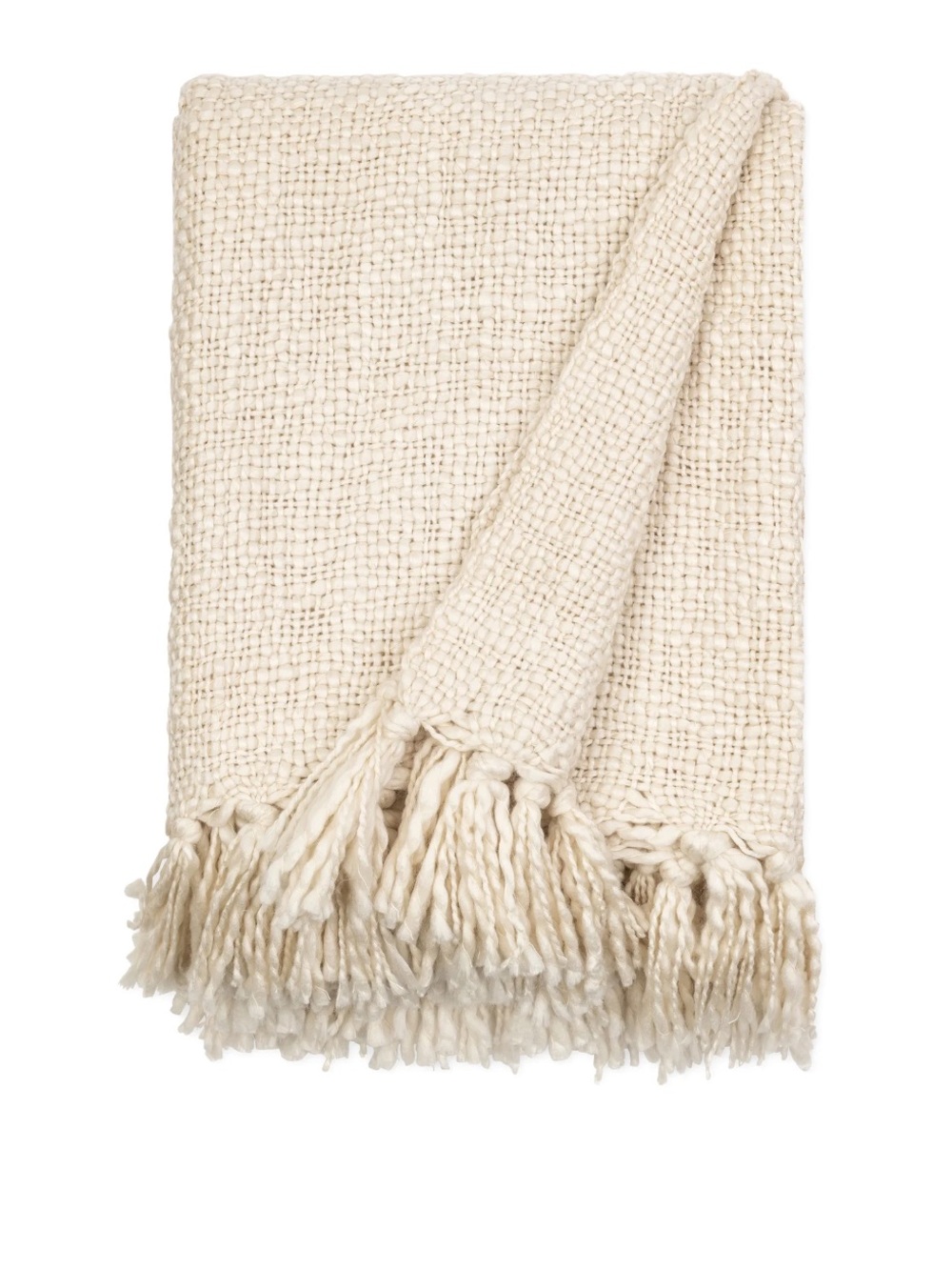 Basketweave Natural Throw Blanket with Fringed Edges